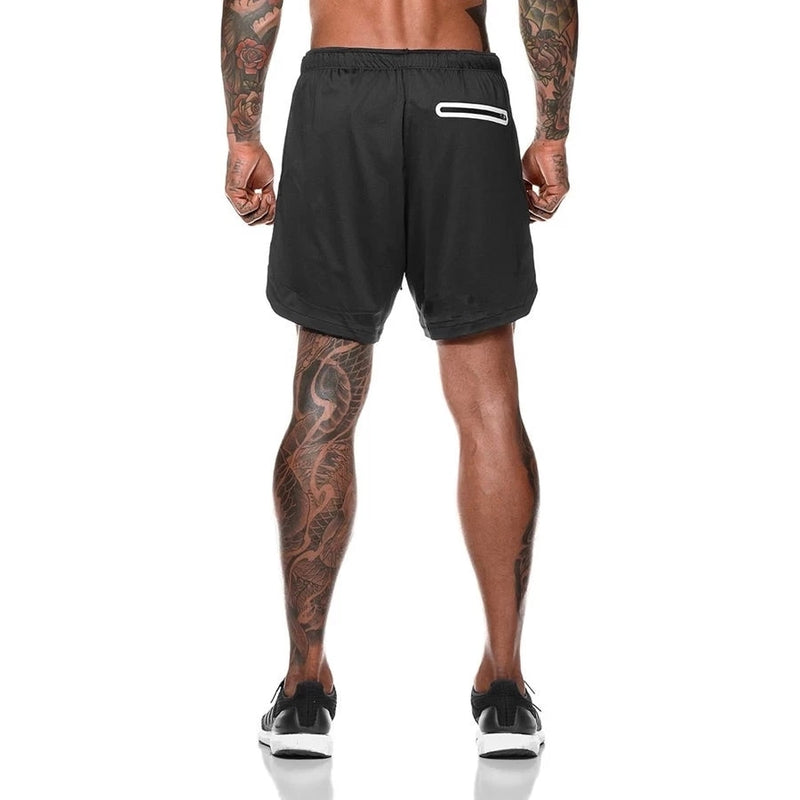 Calção Esportivo para Academia e Praia, Short com 2 Camadas, 2 em 1, Curto, Verão, Corrida, Treinamento, Masculino.